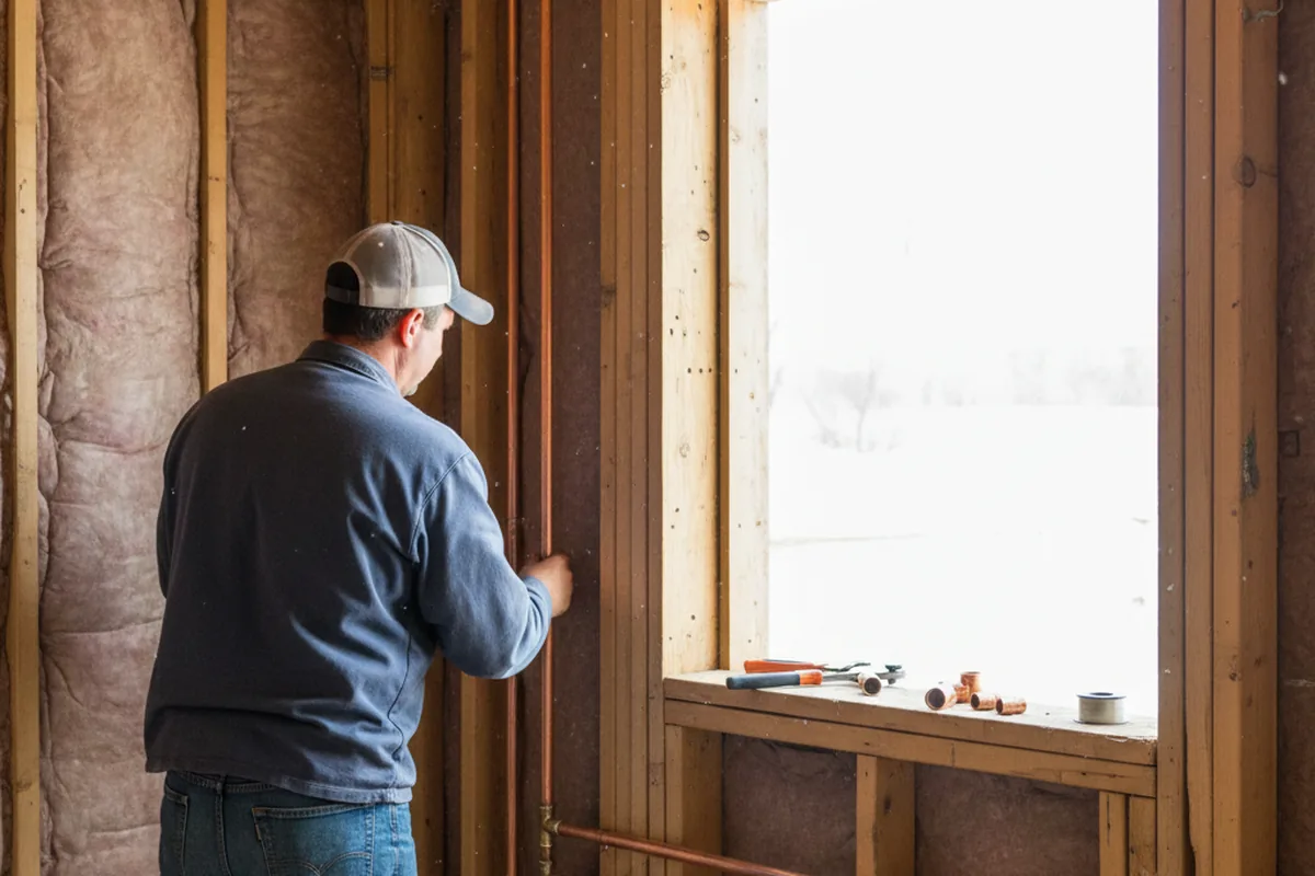 Licensed plumber running new copper supply lines in a Wayland home